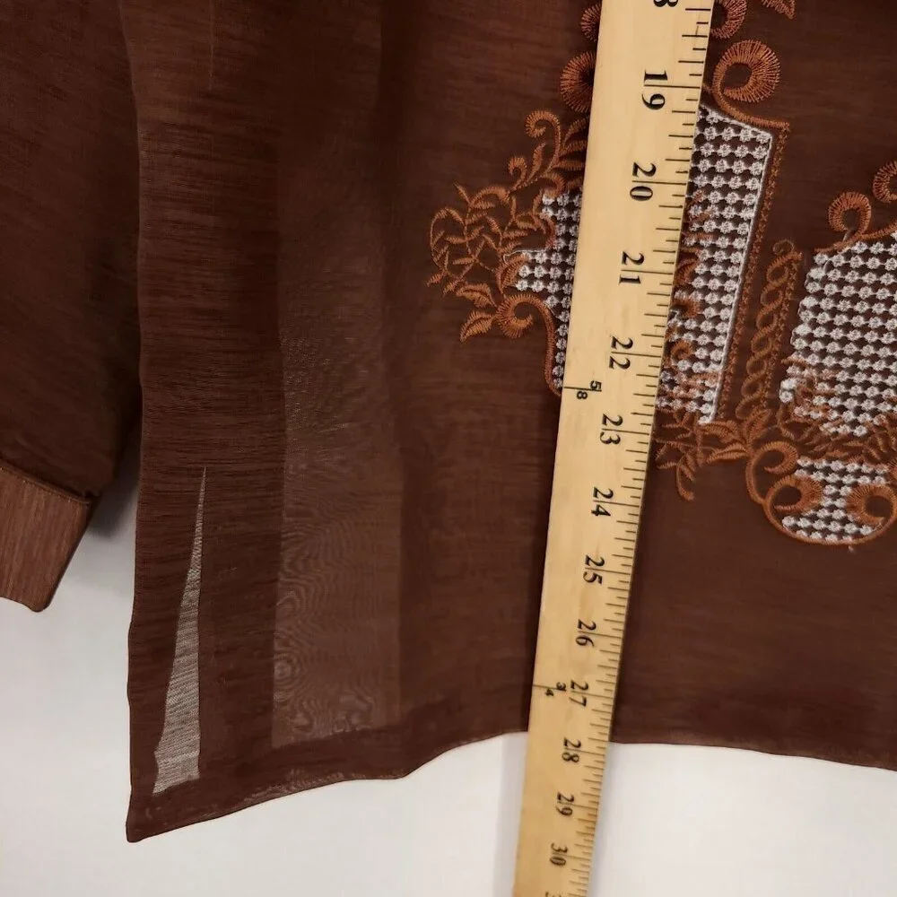 Barong Lumban Button Up Tagalog Shirt Long Sleeve Size Small Embroidered Sheer - Picture 12 of 13